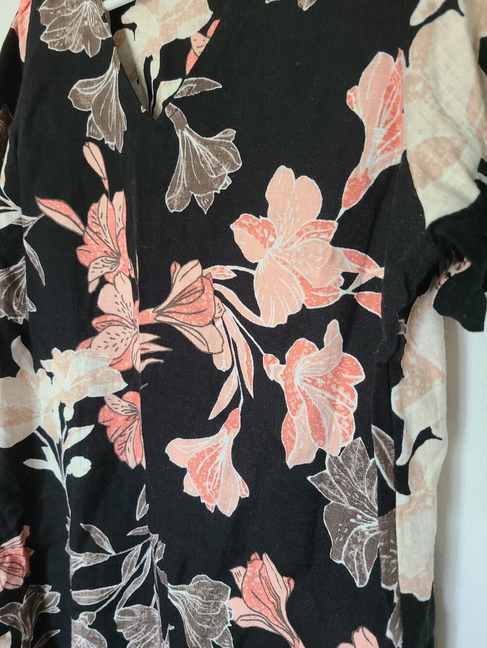 Nicole Miller Black Linen Blend Floral Dress Womens Size XL - Picture 3 of 6